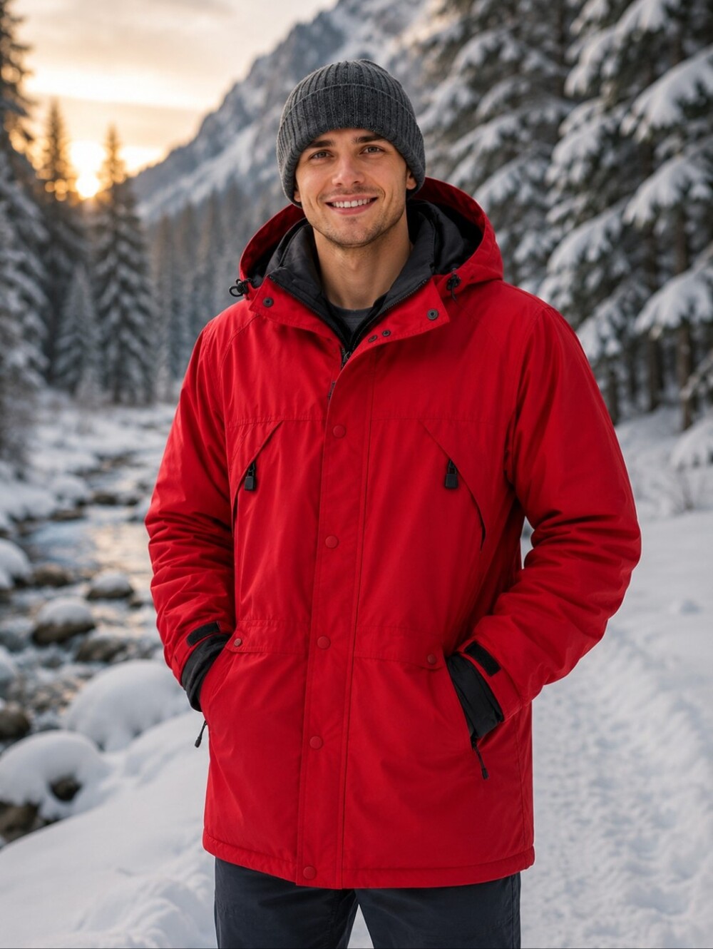 TIMBERLAND Performance Red Hooded Warm Winter Jacket Zip chest Pockets  sz S